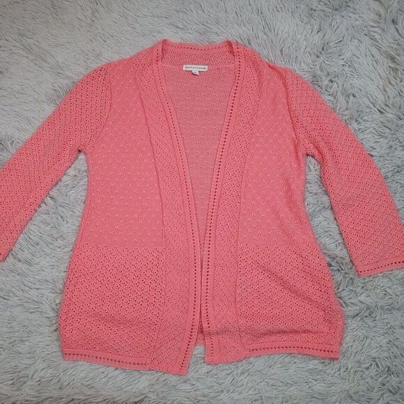 Vintage Notations Sweater Womens M Pink Cardigan Comfy Open‎ Front Crochet - Picture 1 of 10